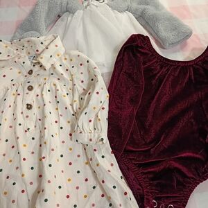 Polka Dot Dress and Velvet Romper Set